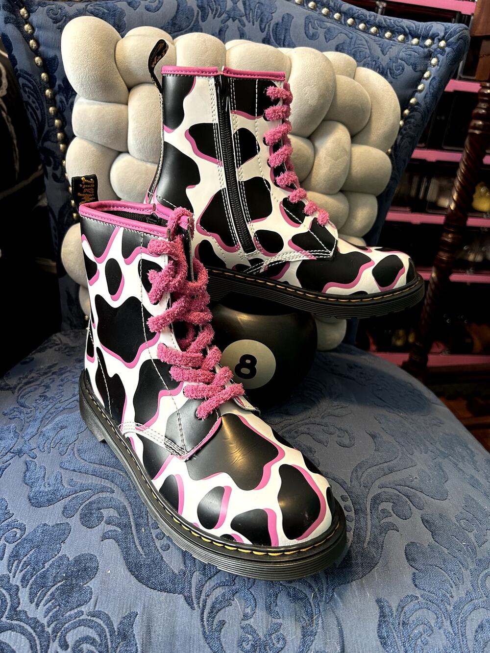 Dr Martens Cow Print Pink Laces 1460Y size 7/EU 38
